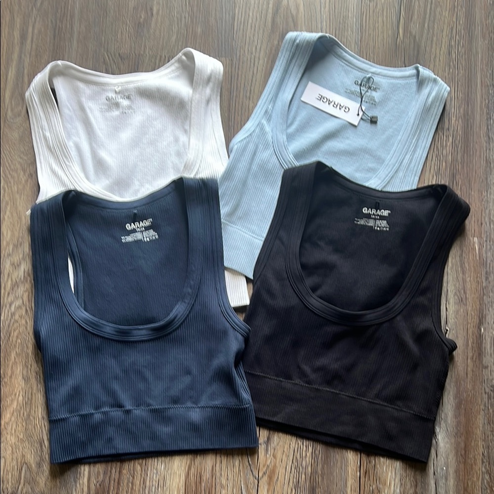 4 Ribbed and Cropped Garage Tanks Size XS - White/Black/Navy/Light Blue